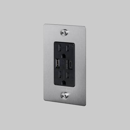 Outlet - Duplex + USB-A/C, Logo, Steel