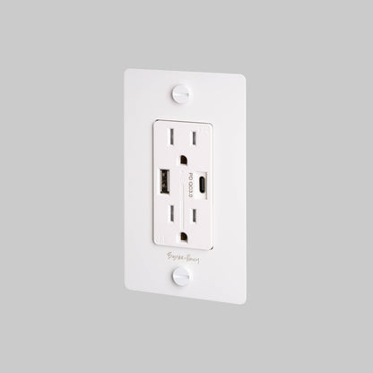Outlet - Duplex + USB-A/C, Logo, White