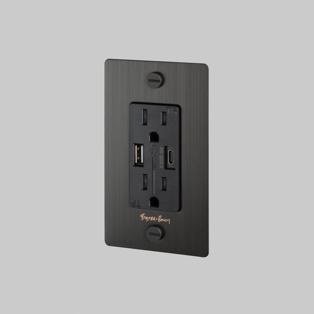 Outlet - Duplex + USB-A/C, Logo, Smoked Bronze