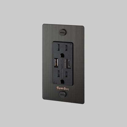 Outlet - Duplex + USB-A/C, Logo, Smoked Bronze