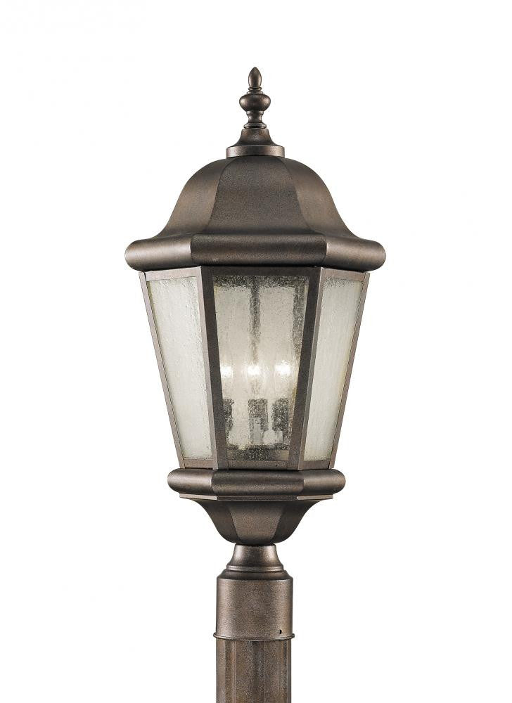 Generation Lighting Martinsville Three Light Outdoor Post Lantern Corinthian Bronze