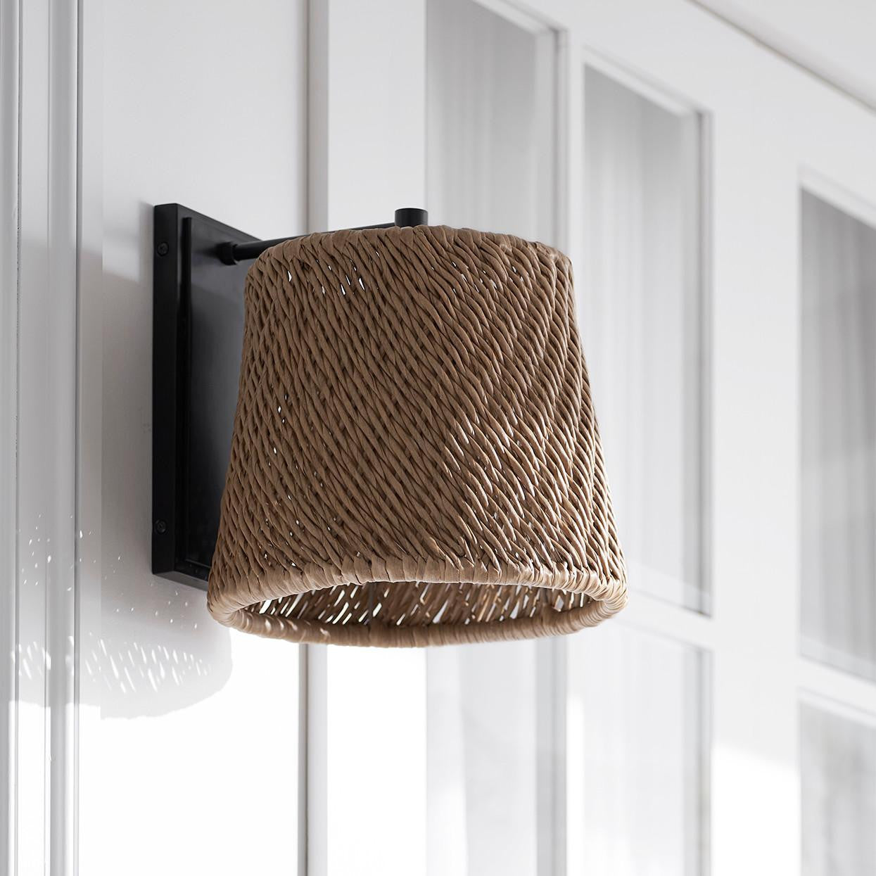 Palecek Augustine Outdoor Wall Sconce, 1-Light, Charcoal, Tan Synthetic Wicker Shade, 11.75"W (2107-79 3706TM50)