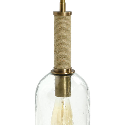 Palecek Bronson Mini Pendant, Long, 1-Light, Antique Brass , Clear Rippled Glass Shade, 6"W (2068-79 3706TM49)