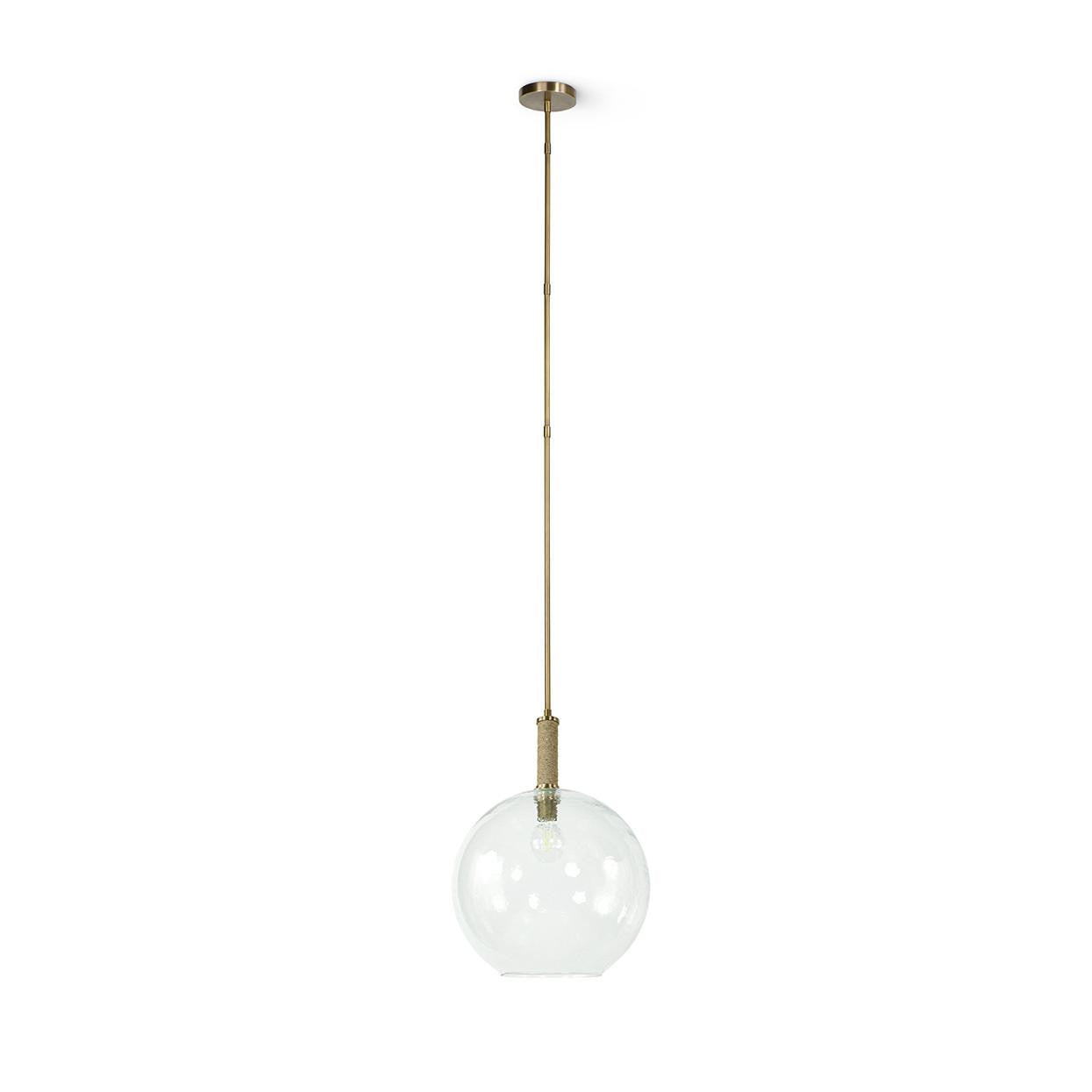 Palecek Bronson Pendant, 1-Light, Large, Antique Brass , Clear Rippled Glass Shade, 16"W (2124-79 3706TM5C)