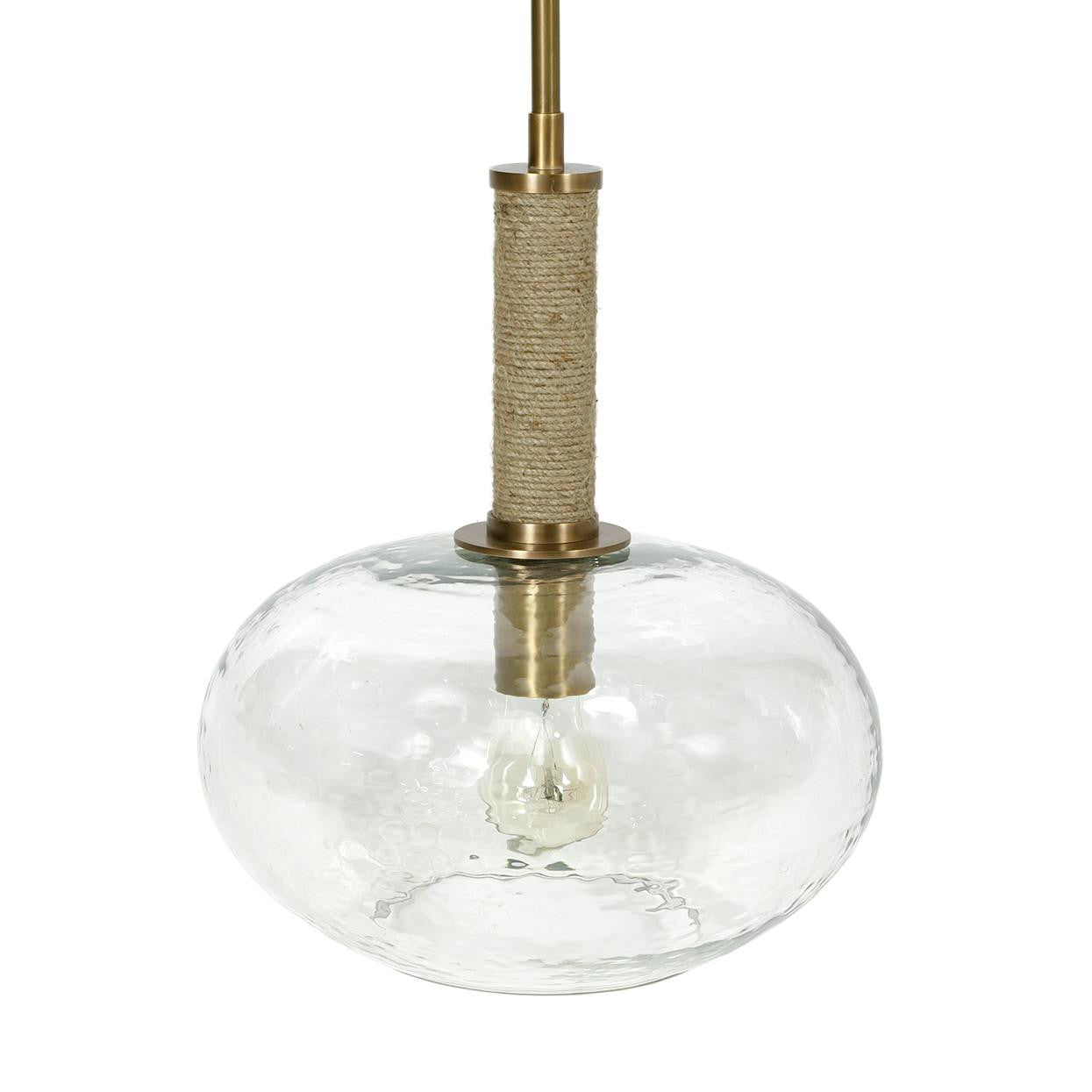 Palecek Bronson Pendant, Wide, 1-Light, Antique Brass , Clear Rippled Glass Shade, 12"W (2069-79 3706TM4A)