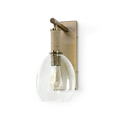 Palecek Bronson Wall Sconce, 1-Light, Antique Brass, Natural, Clear Rippled Glass Shade, 7"W (2628-79 3706TN3W)