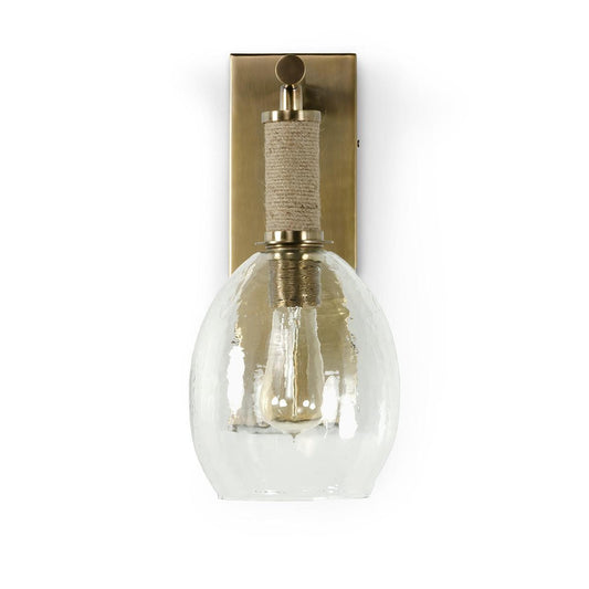 Palecek Bronson Wall Sconce, 1-Light, Antique Brass, Natural, Clear Rippled Glass Shade, 7"W (2628-79 3706TN3W)