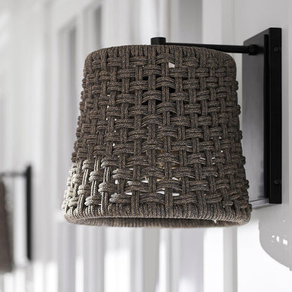 Palecek Brunswick Outdoor Wall Sconce, 1-Light, Charcoal, Charcoal Gray Synthetic Rope Shade, 11.25"W (2090-79 3706TM4L)