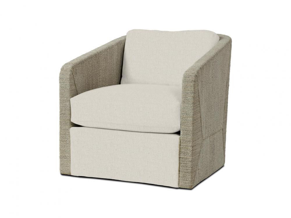 Palecek Carmine Swivel Lounge Chair, Fog White, Beige Chunky Weave Oatmeal 4D