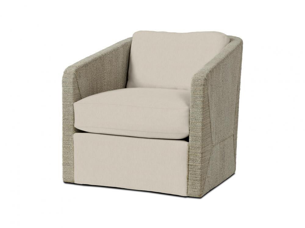 Palecek Carmine Swivel Lounge Chair, Fog White, Beige Natural Canvas 01