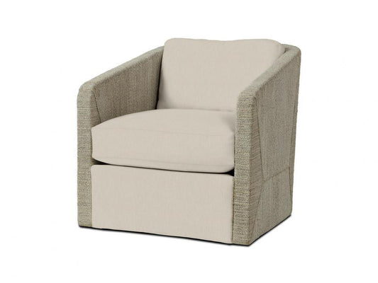 Palecek Carmine Swivel Lounge Chair, Fog White, Beige Natural Canvas 01