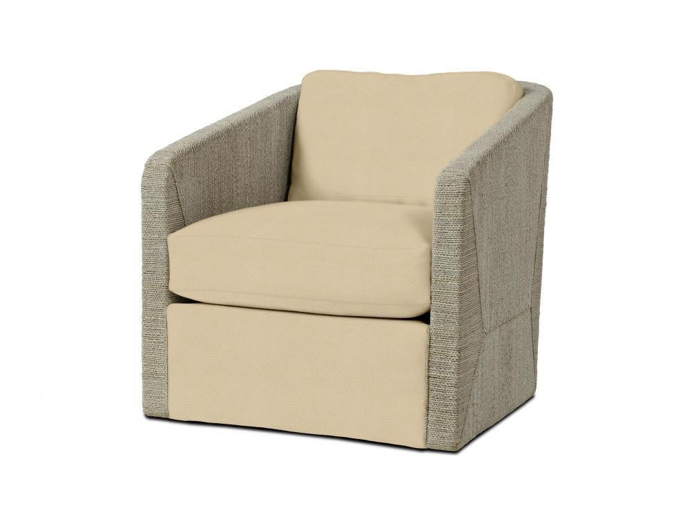 Palecek Carmine Swivel Lounge Chair, Fog White, Beige Sandstone Leatherette 21