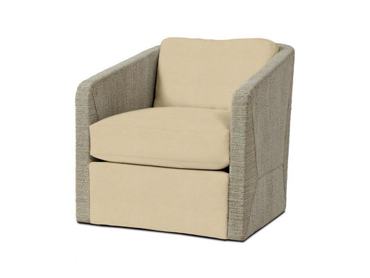 Palecek Carmine Swivel Lounge Chair, Fog White, Beige Sandstone Leatherette 21