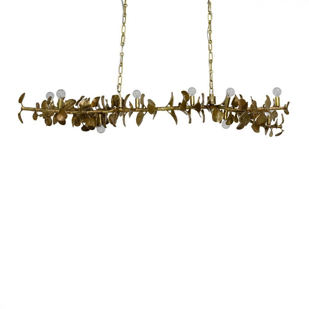 Palecek Eucalyptus Leaf Linear Chandelier Matte Brass