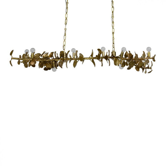 Palecek Eucalyptus Leaf Linear Chandelier Matte Brass