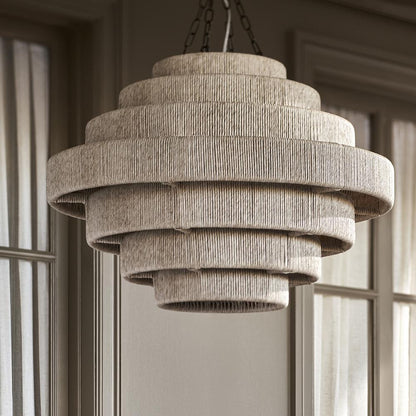 Palecek Everly Outdoor Pendant, 3-Light, Large, Natural, Matte Black, 31"W (2146-79 3706TP3N)