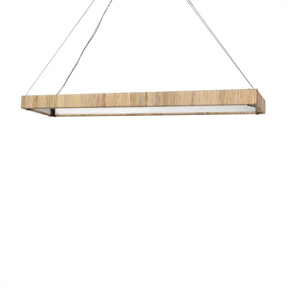 Palecek Gibson Rectangular Chandelier Antique Brass, Natural Rattan