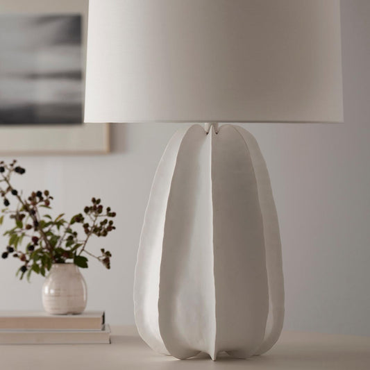 Palecek Keiko Table Lamp, 1-Light, White, Cream Linen Tapered Shade, 31"H (2140-96 3706TM5J)