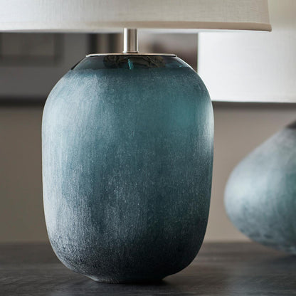 Palecek Mykonos Table Lamp, 1-Light, Tall, Dark Teal, Pewter, White Textured Linen Drum Shade, 27.25"H (2684-94 3706TN4E)