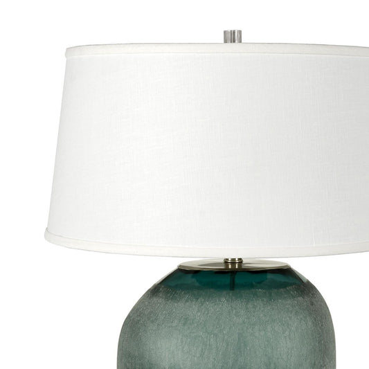 Palecek Mykonos Table Lamp, 1-Light, Tall, Dark Teal, Pewter, White Textured Linen Drum Shade, 27.25"H (2684-94 3706TN4E)