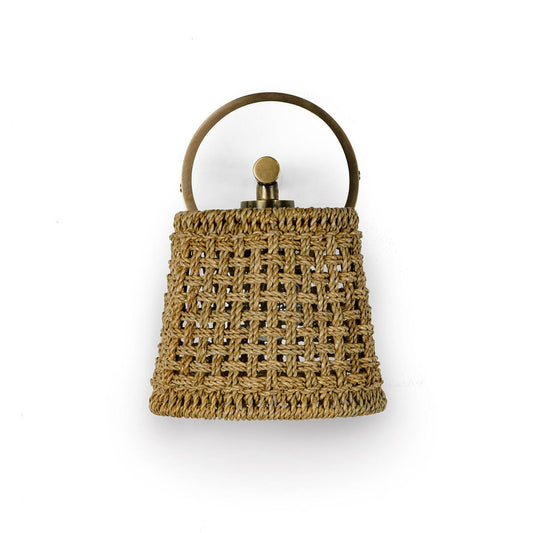 Palecek Winslow Wall Sconce, 1-Light, Antique Brass, White, Tan Rattan & Lampakanai Rope Shade, 5"W (2609-95 3706TN3Q)