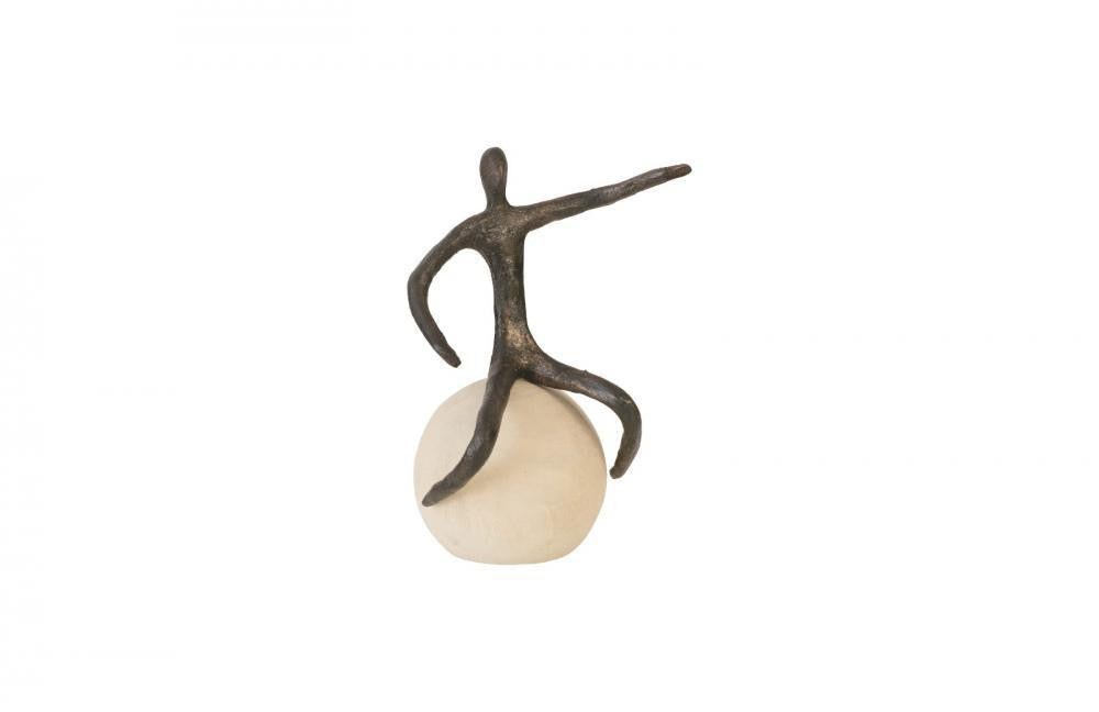 Phillips Collection Abstract Sitting Figure Bronze, Sun-Bleached Wood