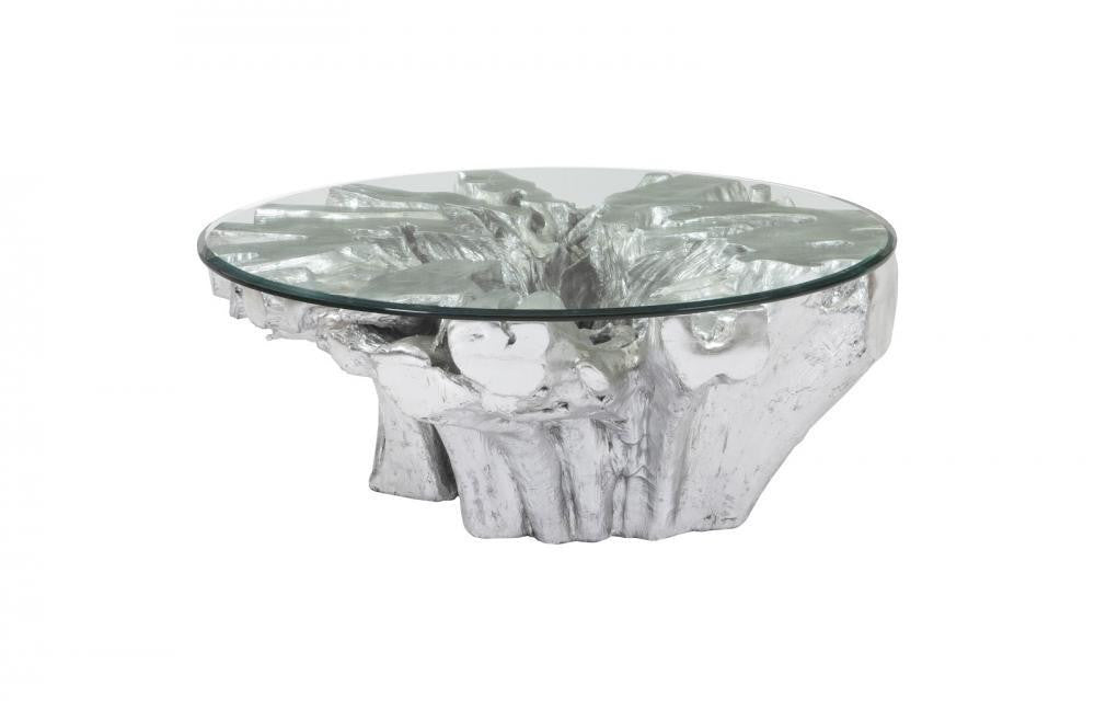 Phillips Collection Abyss Cast Root Coffee Table Clear, Silver Leaf