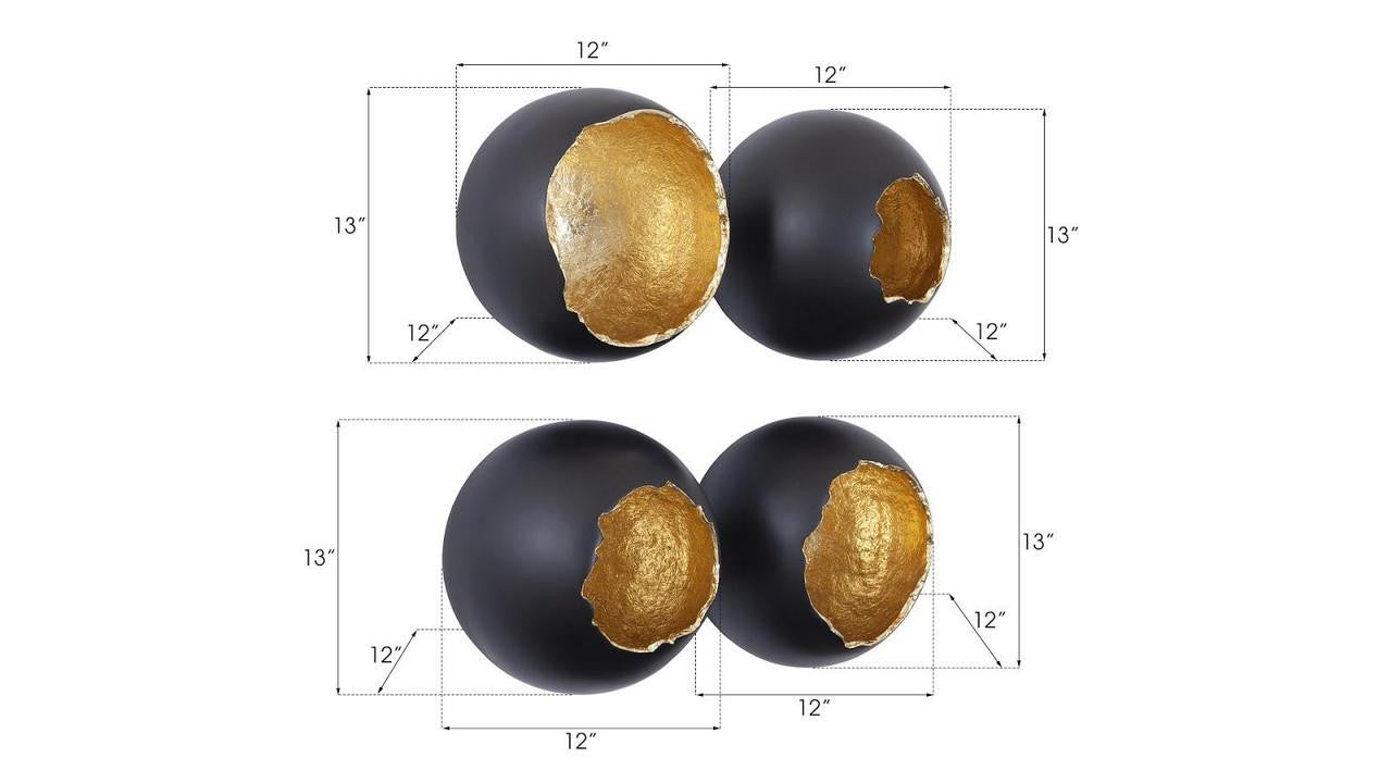 Phillips Collection Broken Egg Wall Sculpture, Set of 4, Black, Gold Leaf, 12"W (PH81190 YV0J07T369)