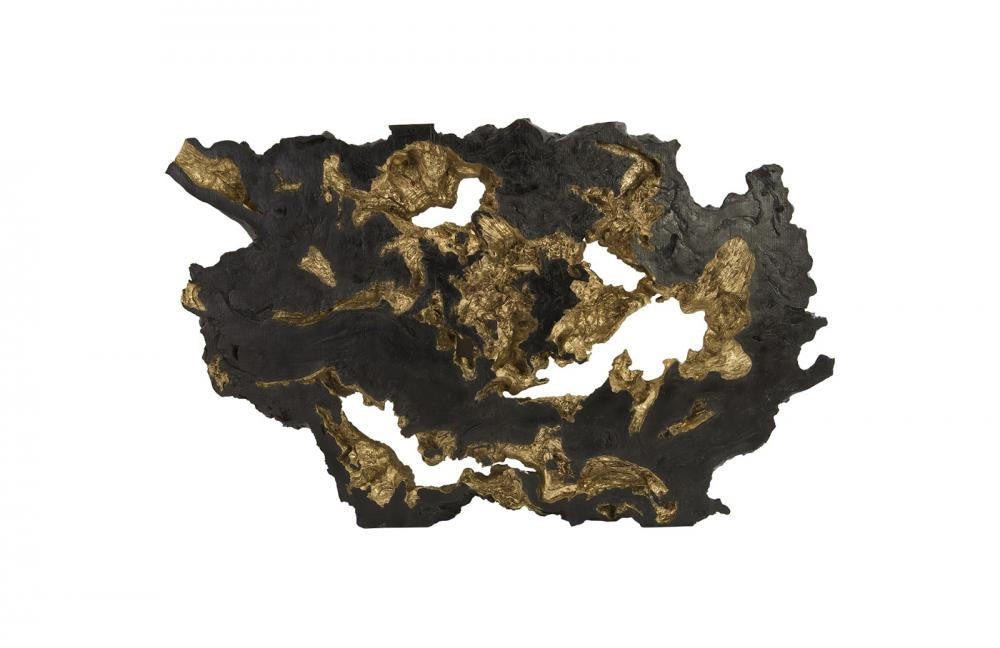 Phillips Collection Burled Wall Sculpture, Black, Gold Leaf, 96"W (PH83682 YV0J07T436)
