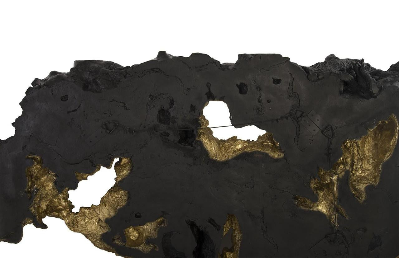 Phillips Collection Burled Wall Sculpture, Black, Gold Leaf, 96"W (PH83682 YV0J07T436)