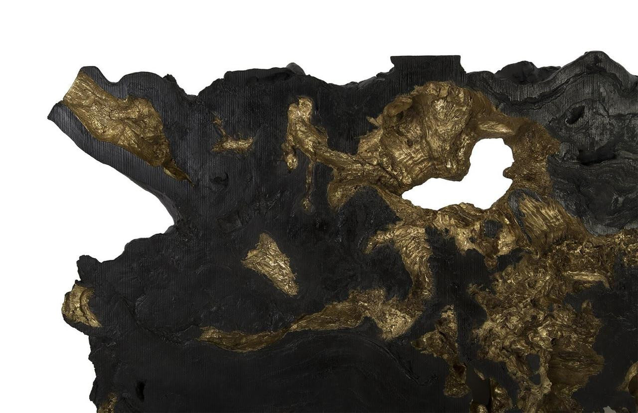 Phillips Collection Burled Wall Sculpture, Black, Gold Leaf, 96"W (PH83682 YV0J07T436)