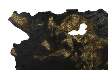 Phillips Collection Burled Wall Sculpture, Black, Gold Leaf, 96"W (PH83682 YV0J07T436)