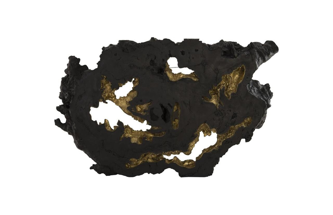 Phillips Collection Burled Wall Sculpture, Black, Gold Leaf, 96"W (PH83682 YV0J07T436)