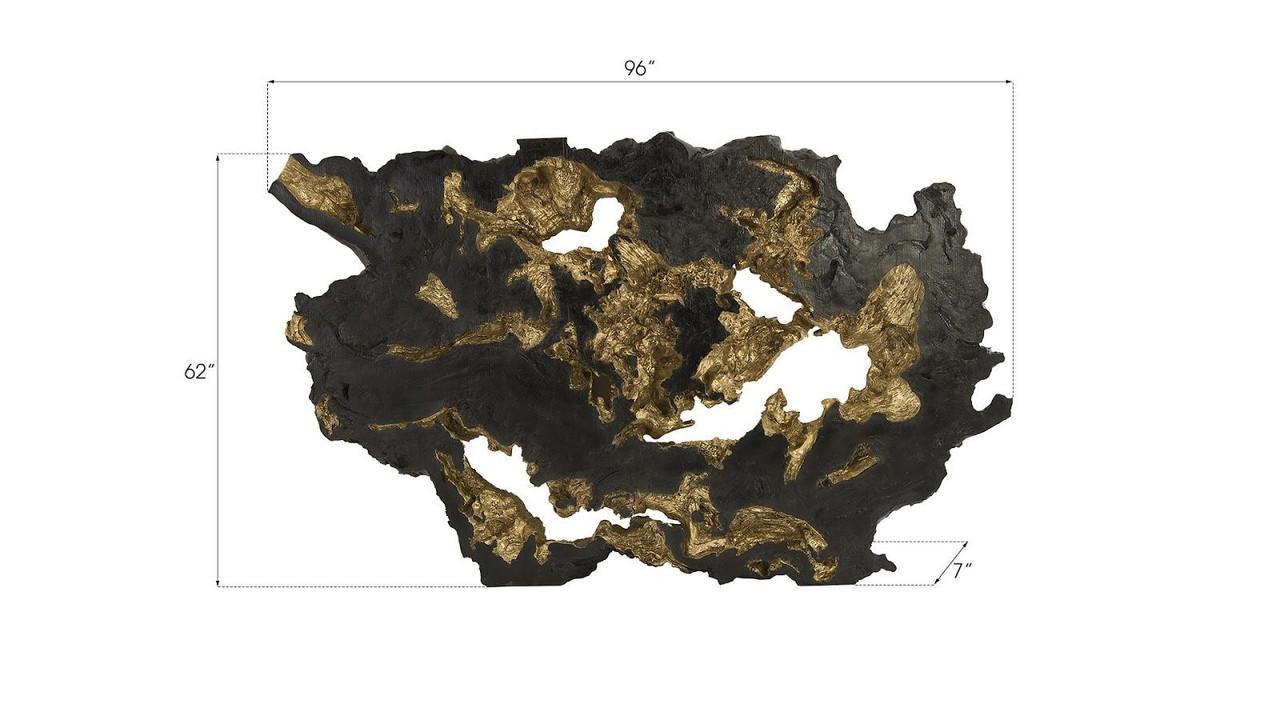 Phillips Collection Burled Wall Sculpture, Black, Gold Leaf, 96"W (PH83682 YV0J07T436)