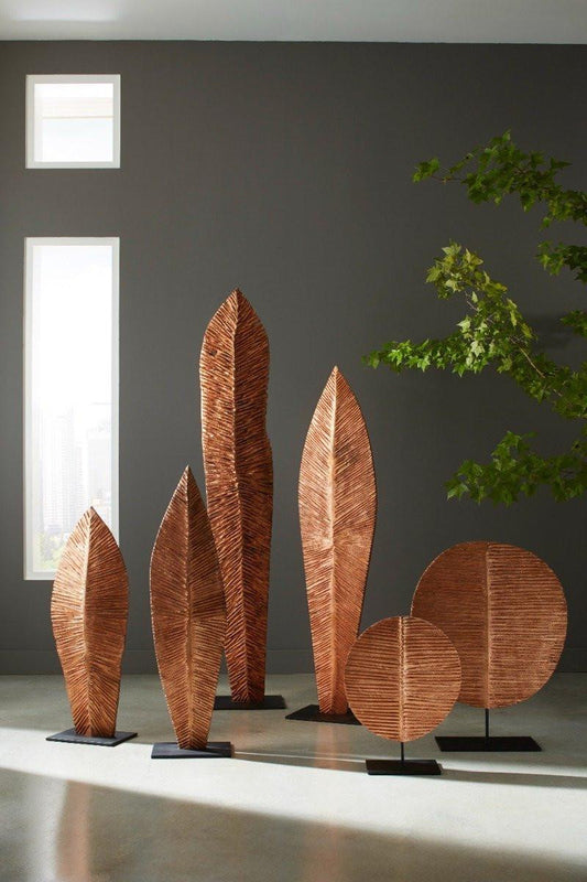 Phillips Collection Carved Leaf Sculpture, Round, Copper, Black Base, 38"H (TH89179 YV0J07T44E)