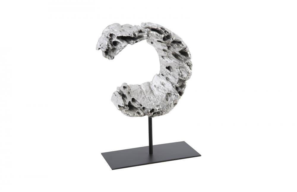 Phillips Collection Cast Eroded Wood Circle Sculpture Silver Leaf, Black