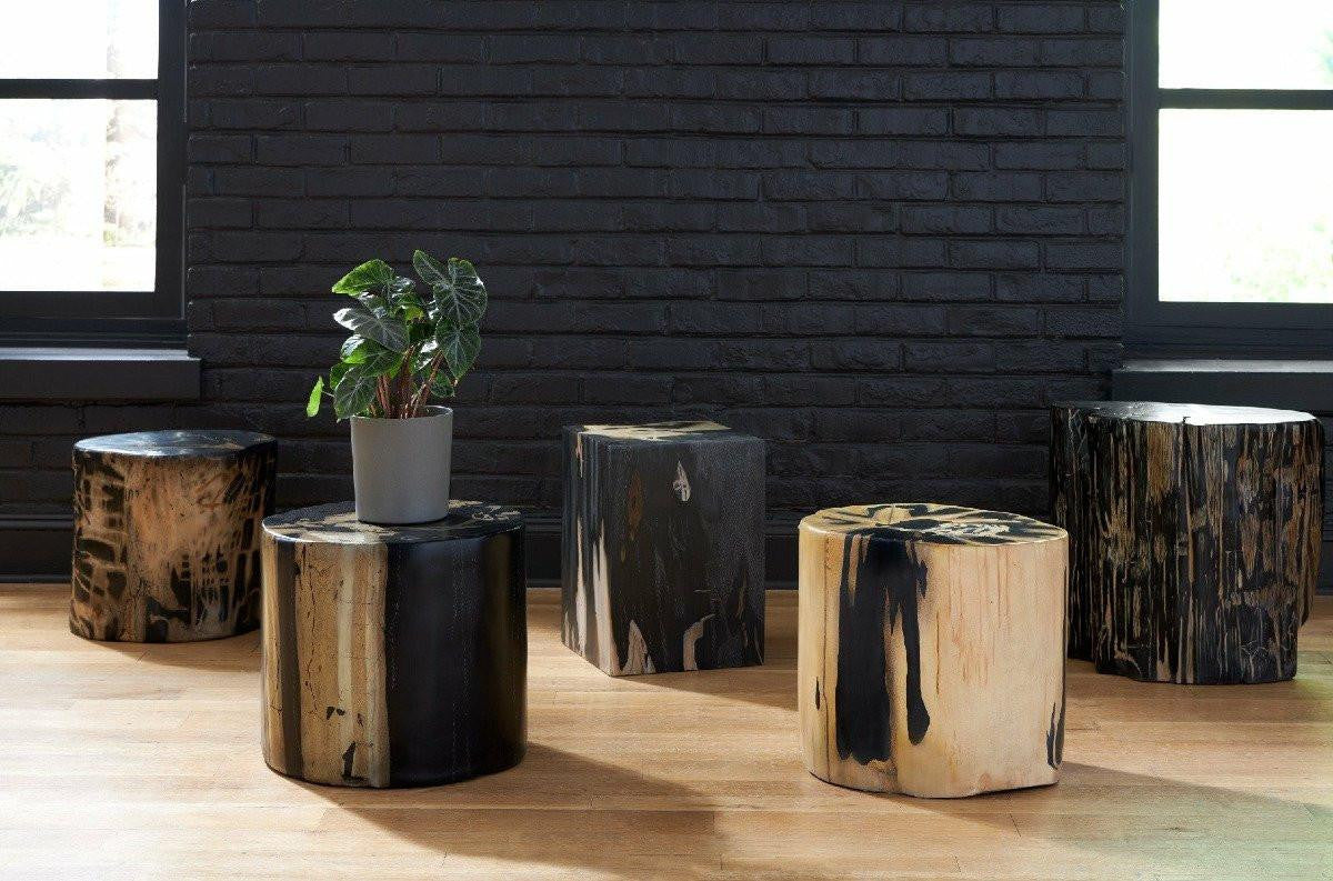 Phillips Collection Cast Petrified Large Wood Stool Aged Wood