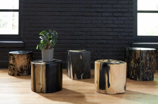 Phillips Collection Cast Petrified Large Wood Stool Aged Wood