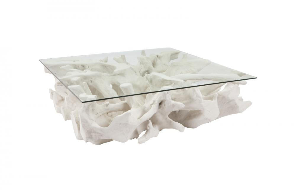 Phillips Collection Cast Root Stone Coffee Table Clear, Off-White