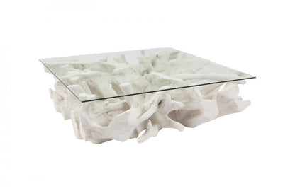 Phillips Collection Cast Root Stone Coffee Table Clear, Off-White