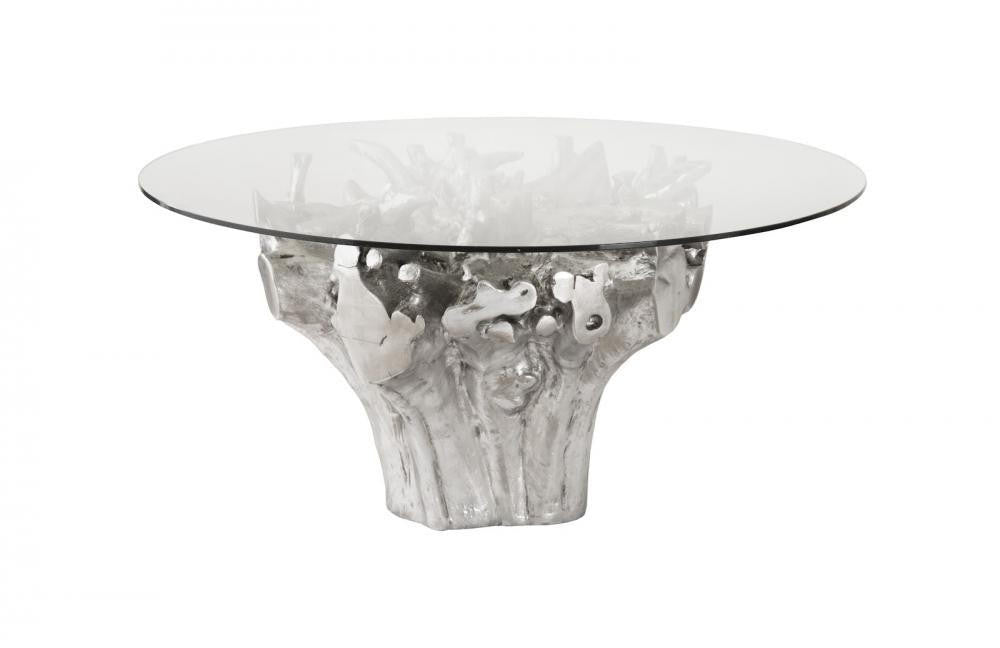 Phillips Collection Cast Root Stone Dining Table Clear, Silver Leaf
