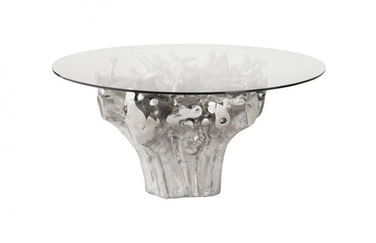 Phillips Collection Cast Root Stone Dining Table Clear, Silver Leaf
