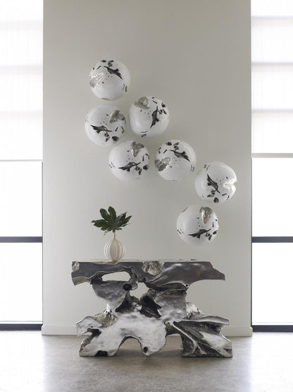 Phillips Collection Cast Root Wall Ball Wall Sculpture, Medium, White, Silver Leaf, 15"W (PH65328 YV0J07T52G)