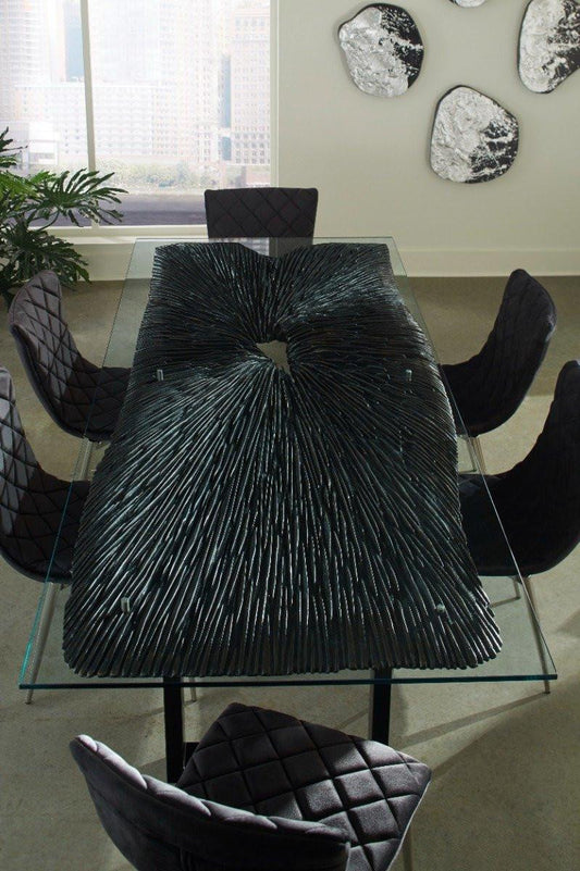 Phillips Collection Chainsaw Dining Table, Clear Glass Top, Charcoal Top, Black Base, 96"W (TH97704 YV0J07T53N)