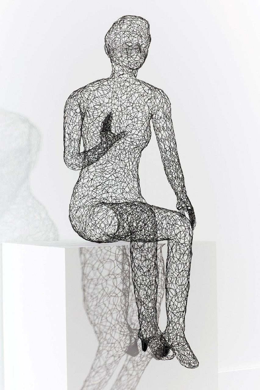 Phillips Collection Crazy Wire Figure Sculpture, Cross-Legged Female, Black, 55"H (CH64909 YV0J07T624)