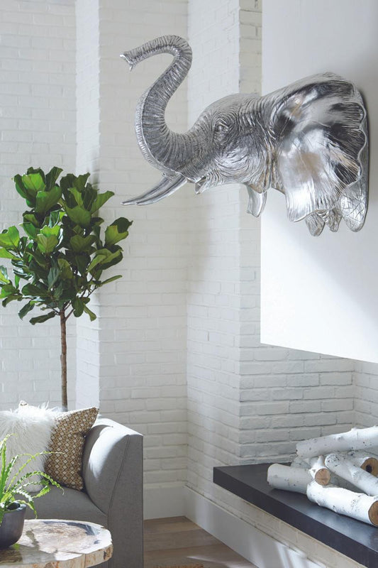Phillips Collection Elephant Wall Sculpture, Silver Leaf, 41"W (PH93044 YV0J07T641)