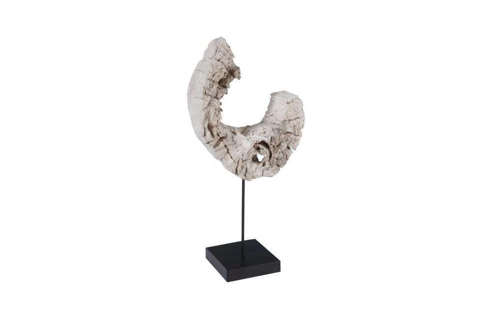 Phillips Collection Eroded Wood Sculpture, Crescent, White, Black Base, 24"H (ID102142 YV0J07T70J)