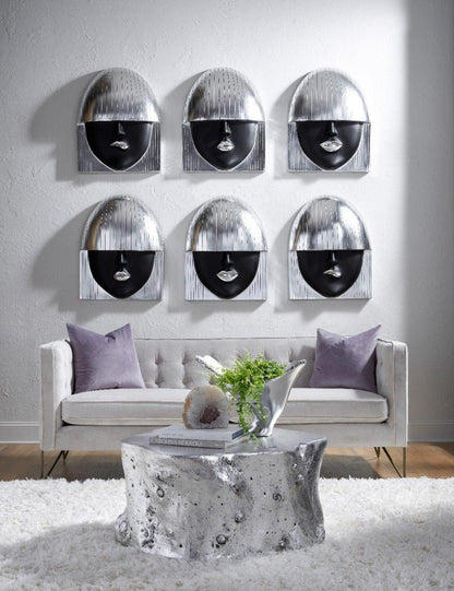 Phillips Collection Fashion Faces Wall Sculpture, Kiss, Large, Black, Silver Leaf, 23.5"W (PH109380 YV0J07T716)