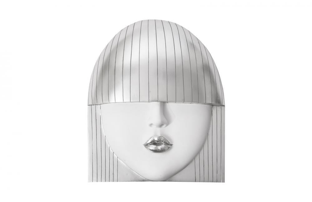 Phillips Collection Fashion Faces Wall Sculpture, Kiss, Large, White, Silver Leaf, 23.5"W (PH94745 YV0J07T710)