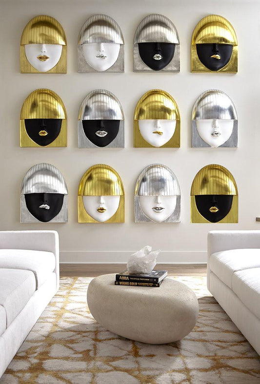 Phillips Collection Fashion Faces Kiss Large Wall Art White, Gold Leaf